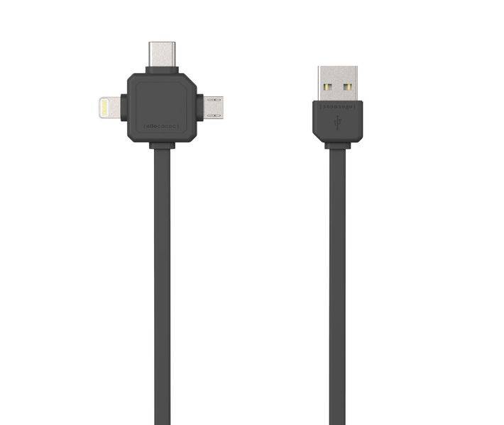 allocacoc 9003GY/USBC15, USB Ladekabel mit USB-C, Lightning und Micro-USB Anschlüssen, Grau