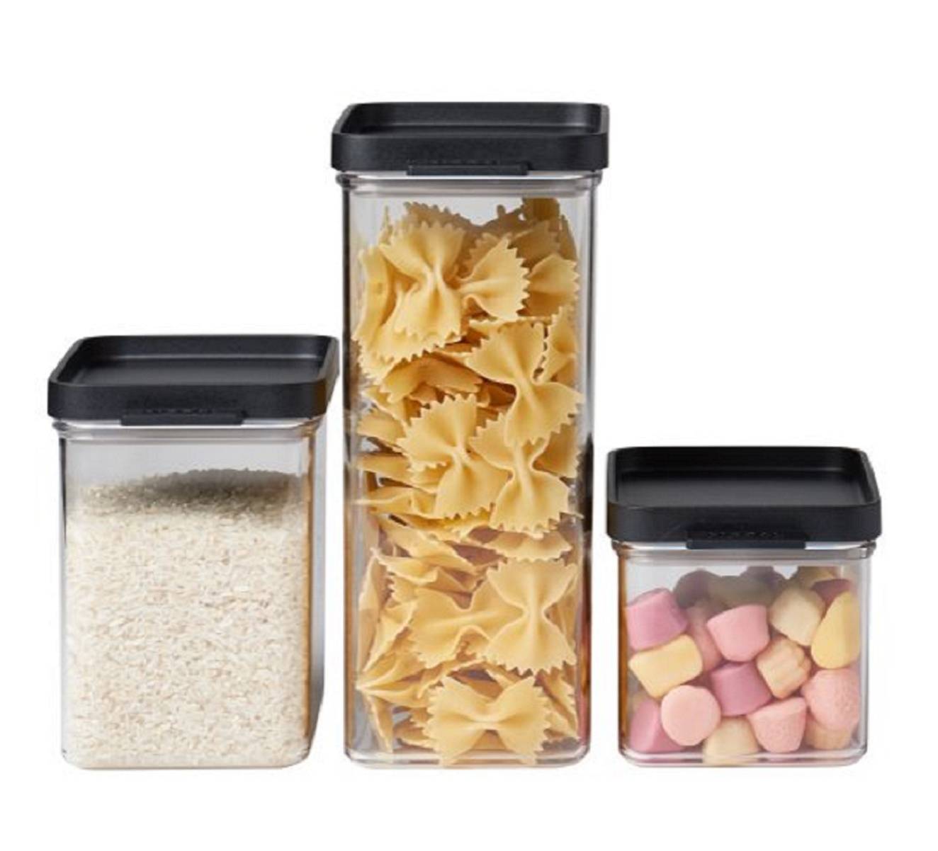 Mepal Vorratsdosen-Set Omnia rechteckig Schwarz – 700 ml, 1100 ml und 2000 ml - praktische Aufbewahrungsdosen für Lebensmittel