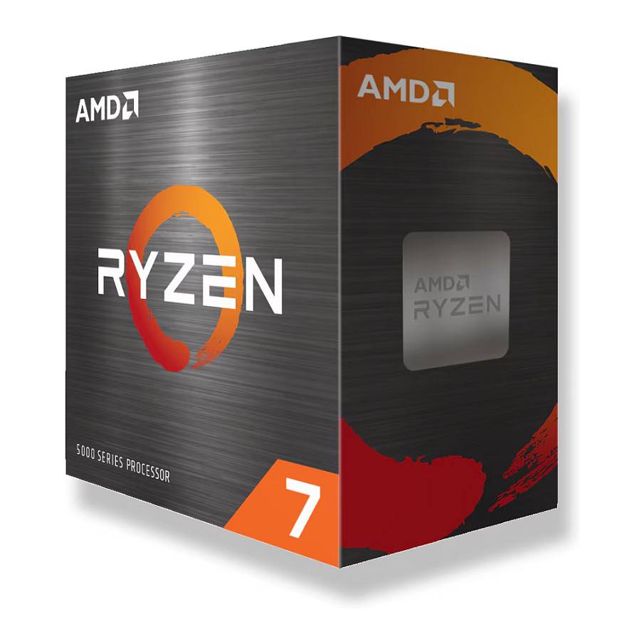 AMD Ryzen 7 Prozessor-Box mit orange- und rotdesign, hervorgehoben 