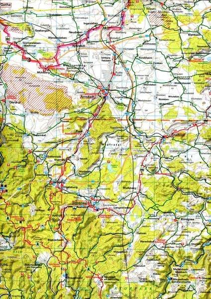 ADFC-Radtourenkarte 17 Thüringer Wald Rhön 1:150.000, mit Kilometer-Angaben, rei