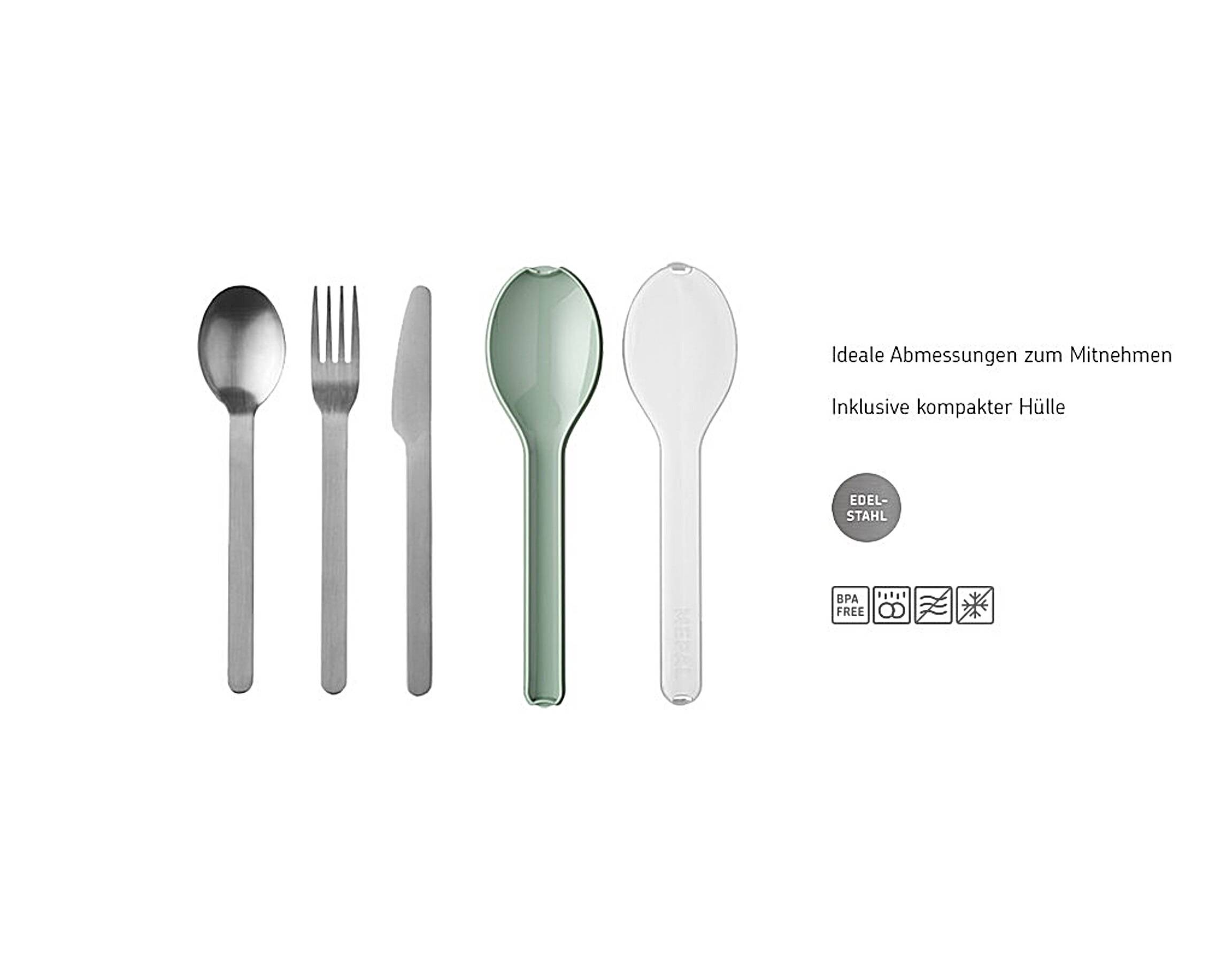 Mepal - Besteck 3-teiliges Set Ellipse - Besteck-Set für unterwegs - Besteht aus einem Messer, Gabel & Löffel - Besteck-Set mit Reiseetui - Edelstah