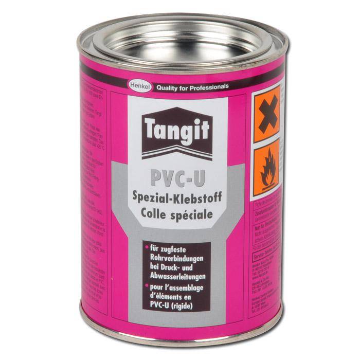 Rosa Dose Tangit PVC-U Spezialkleber für starre PVC-Rohre, beschriftet mit „Qualität für Profis