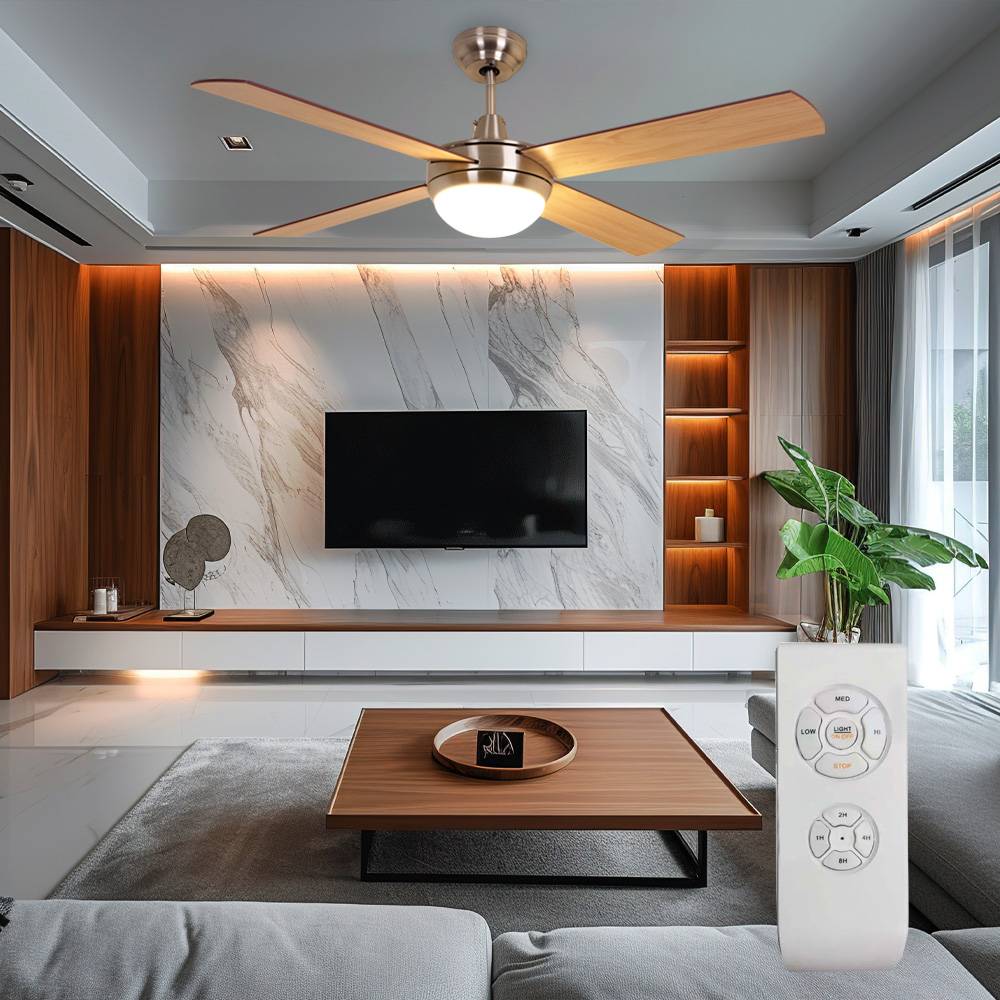 Deckenventilator mit Fernbedienung Ventilatorlampe 3 Stufen Deckenleuchte Lüfter Vor-/Rücklauf, Metall Holz, Flügel wendbar, 2x LED 3,7W 320Lm warm