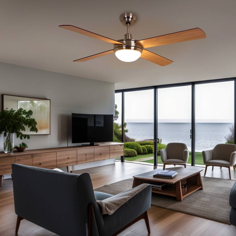 Deckenventilator mit Fernbedienung Ventilatorlampe 3 Stufen Deckenleuchte Lüfter Vor-/Rücklauf, Metall Holz, Flügel wendbar, 2x LED 3,7W 320Lm warm