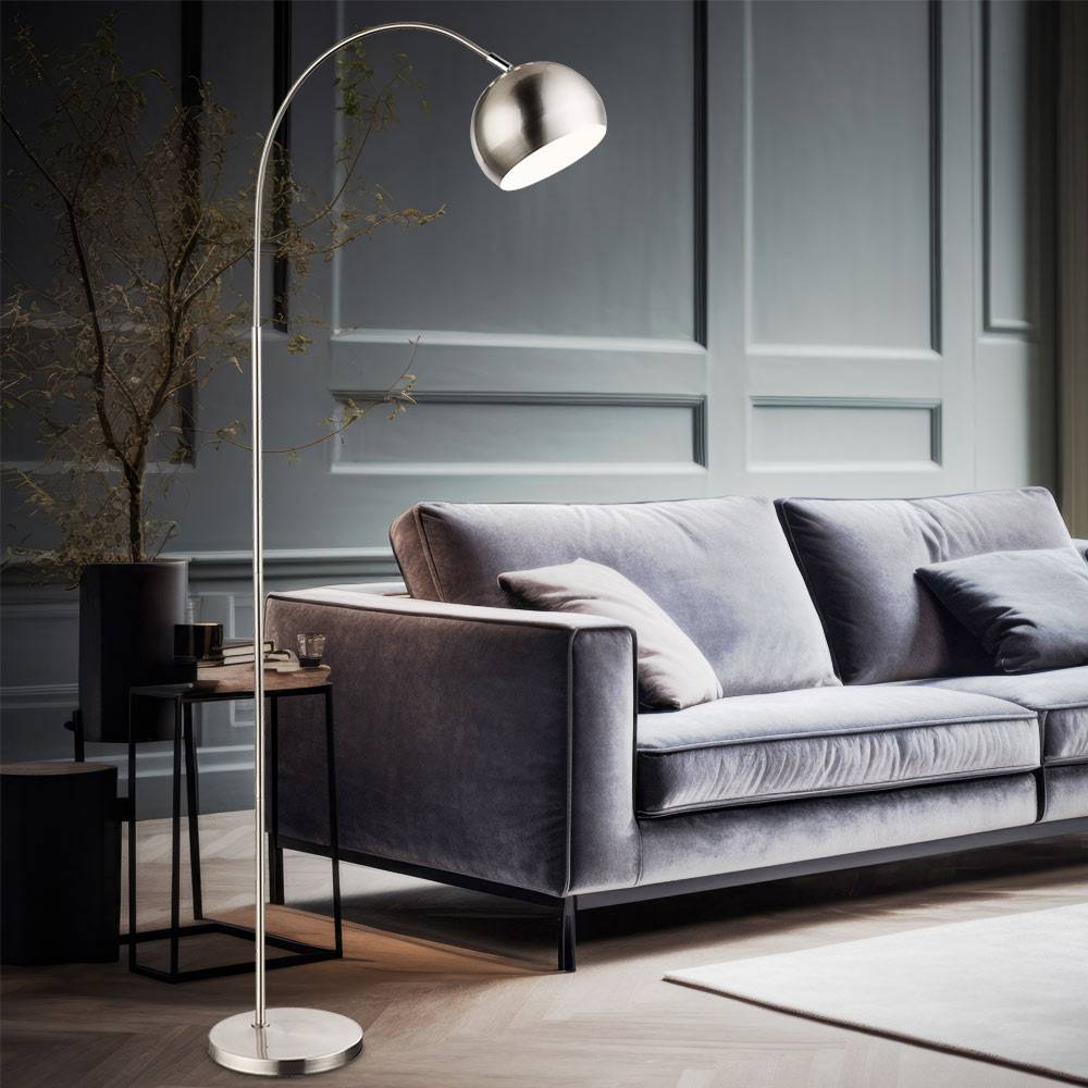 Smart Stehleuchte dimmbar Bogenleuchte Kugel chrom Wohnzimmerleuchte stehend, Schirm beweglich, App Steuerung CCT, 1x RGB LED 8,5W 806Lm, HxLxB