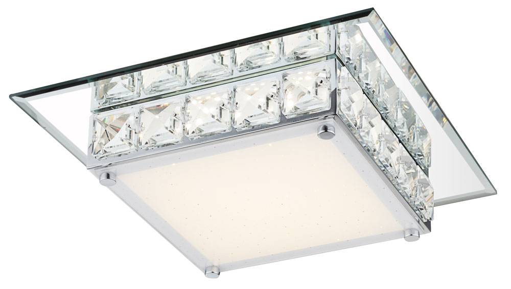 LED Deckenleuchte Kristalle Wohnzimmerleuchte Chrom Deckenlampe Glas Kristallleuchte, 12W 720Lm neutralweiß, LxBxH 25x25x7,6 cm
