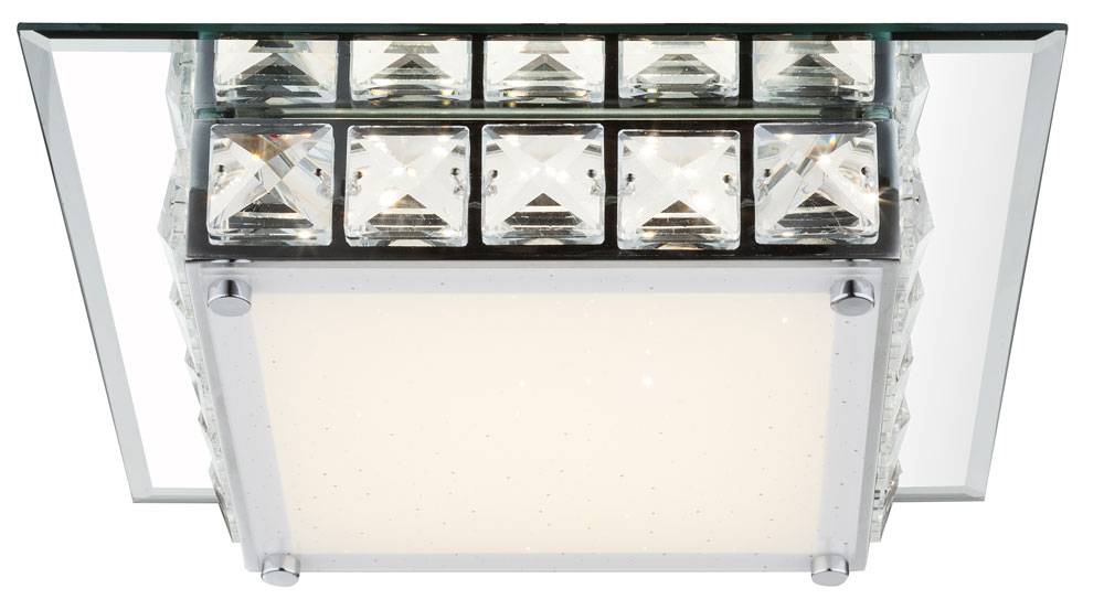 LED Deckenleuchte Kristalle Wohnzimmerleuchte Chrom Deckenlampe Glas Kristallleuchte, 12W 720Lm neutralweiß, LxBxH 25x25x7,6 cm