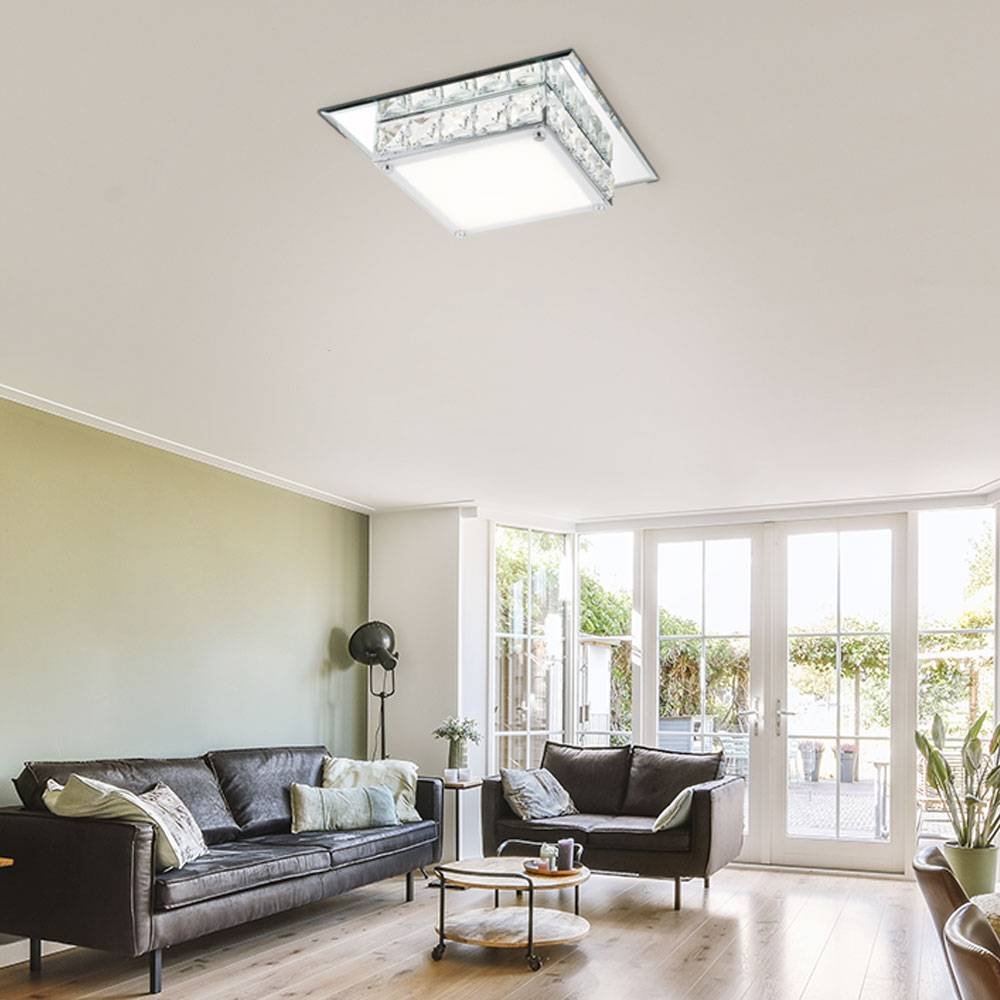 LED Deckenleuchte Kristalle Wohnzimmerleuchte Chrom Deckenlampe Glas Kristallleuchte, 12W 720Lm neutralweiß, LxBxH 25x25x7,6 cm