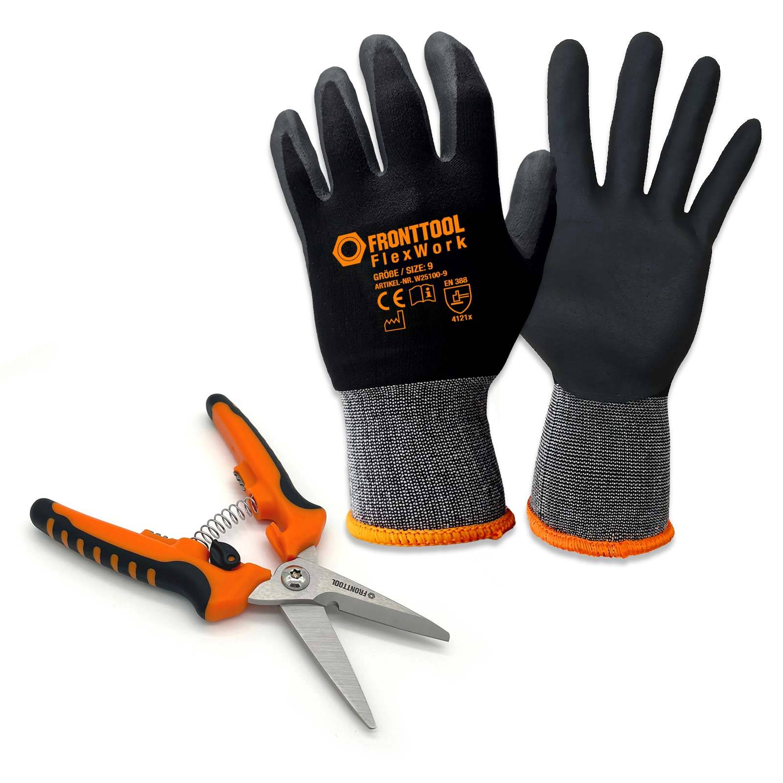 FRONTTOOL Universalschere inkl. Arbeitshandschuhe - Größe:mit Handschuhen Gr. 9