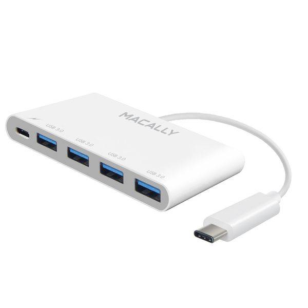 Macally UC3HUB4C, USB-C 3.1 Hub mit 4 Ports + 1xUSB-C, 10 cm Kabel, weiß