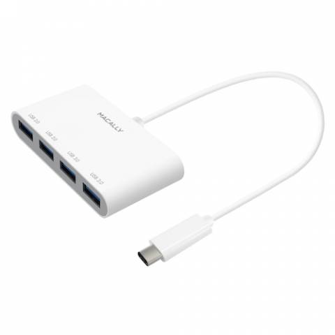 Macally UCHUB4, USB-C Hub mit 4 USB-A Ports, 10 cm Kabel, weiß