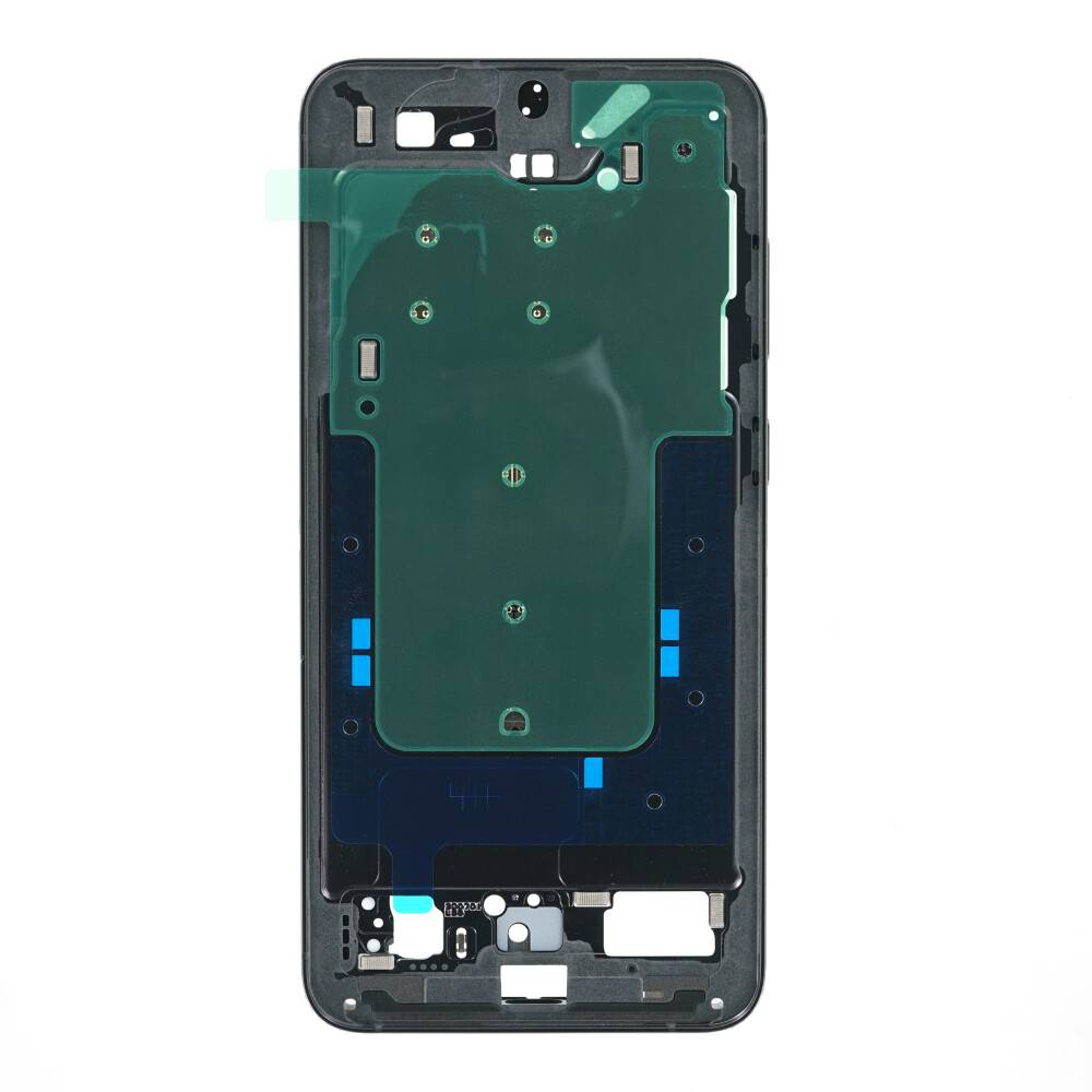 Gehäusekomponente für die Rückseite eines Smartphones, die das innere Layout mit Schutzabdeckungen und Befestigungspunkten zeigt, vor weißem Hintergrund.