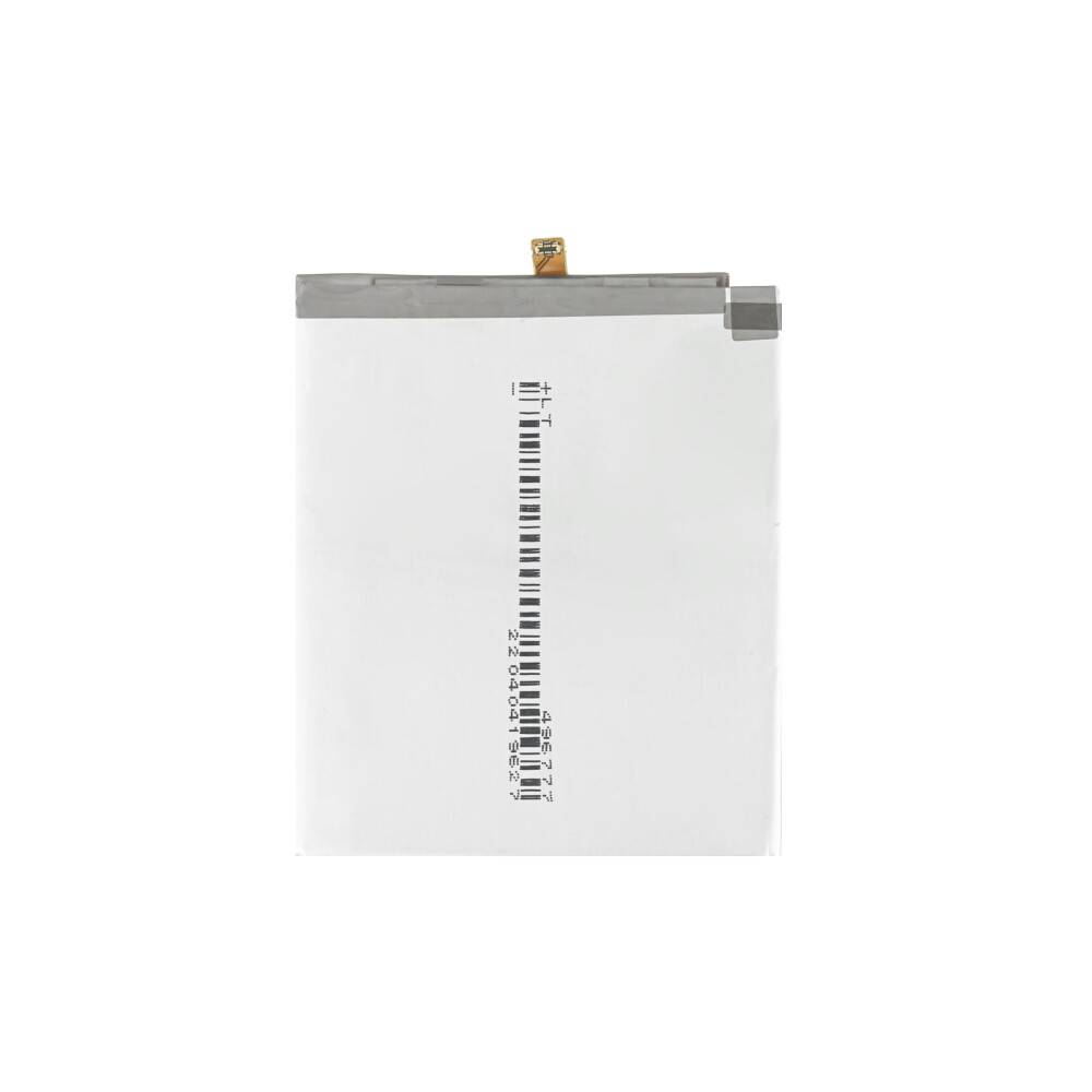 Eine rechteckige Lithium-Ionen-Batterie mit einem weißen Etikett, das einen Barcode und einen kleinen Anschluss oben anzeigt, für mobile Geräte konzipiert.