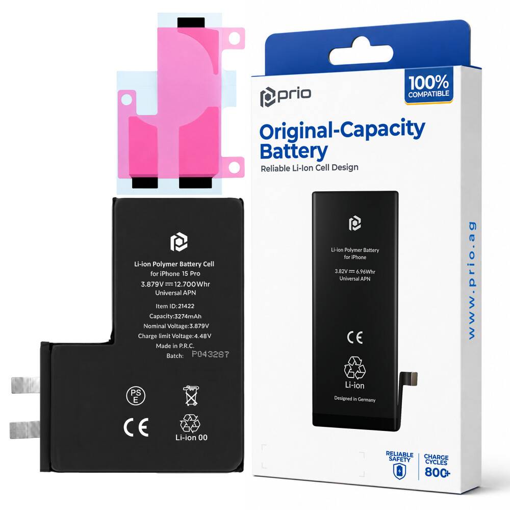 prio Akkuzelle für iPhone 15 Pro (ohne Flex-Kabel)