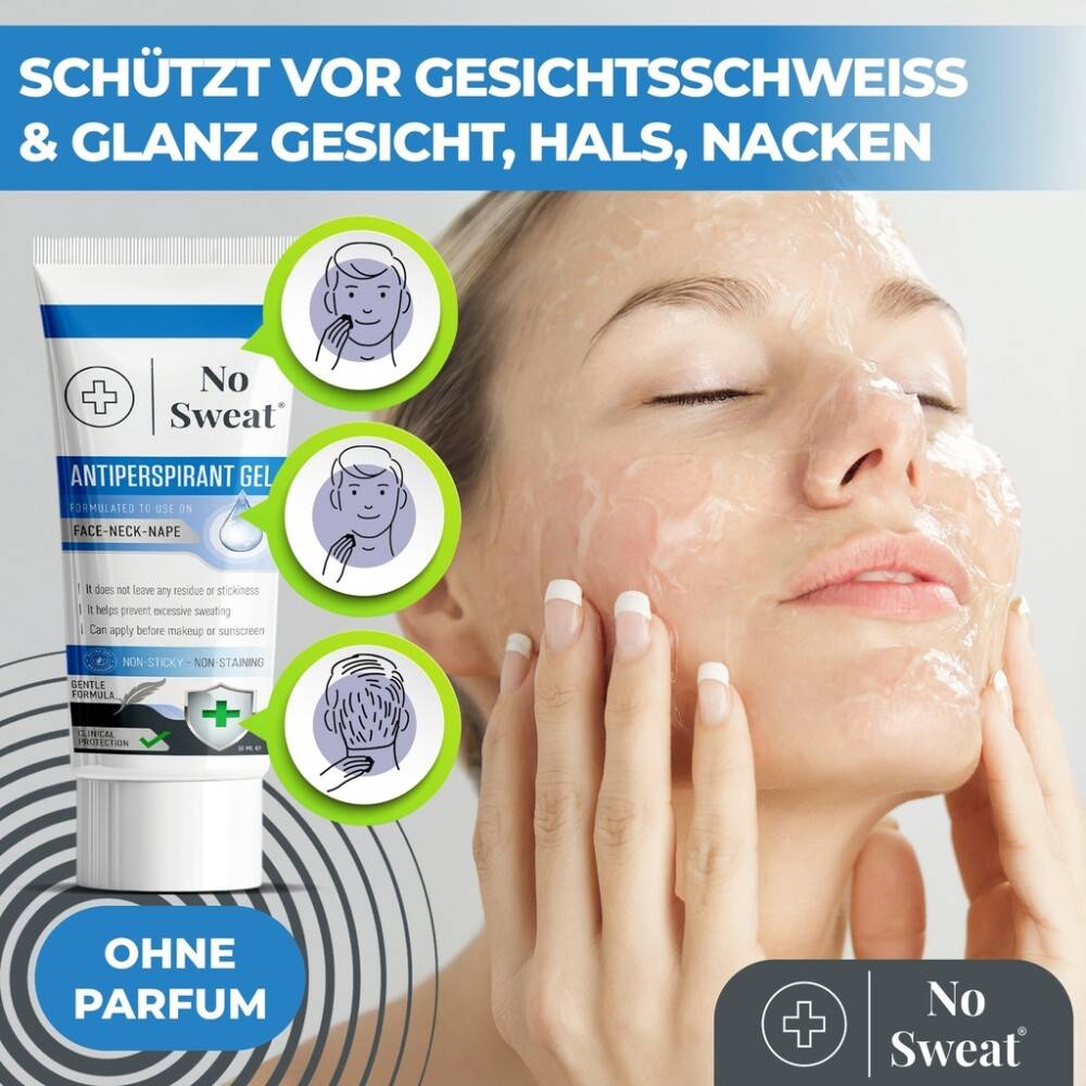 No Sweat Antitranspirant Gel 50ml - Stark gegen Schwitzen im Gesicht, Hals, Nacken