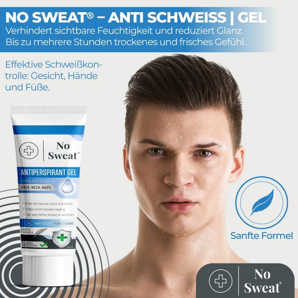 No Sweat Antitranspirant Gel 50ml - Stark gegen Schwitzen im Gesicht, Hals, Nacken