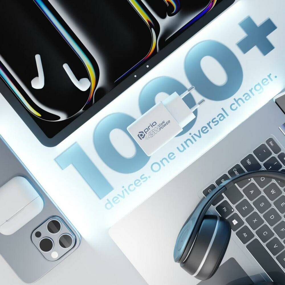 prio Wandladegerät GaN Power 45W PD PPS (USB C) + QC 3.0 (USB A) weiß