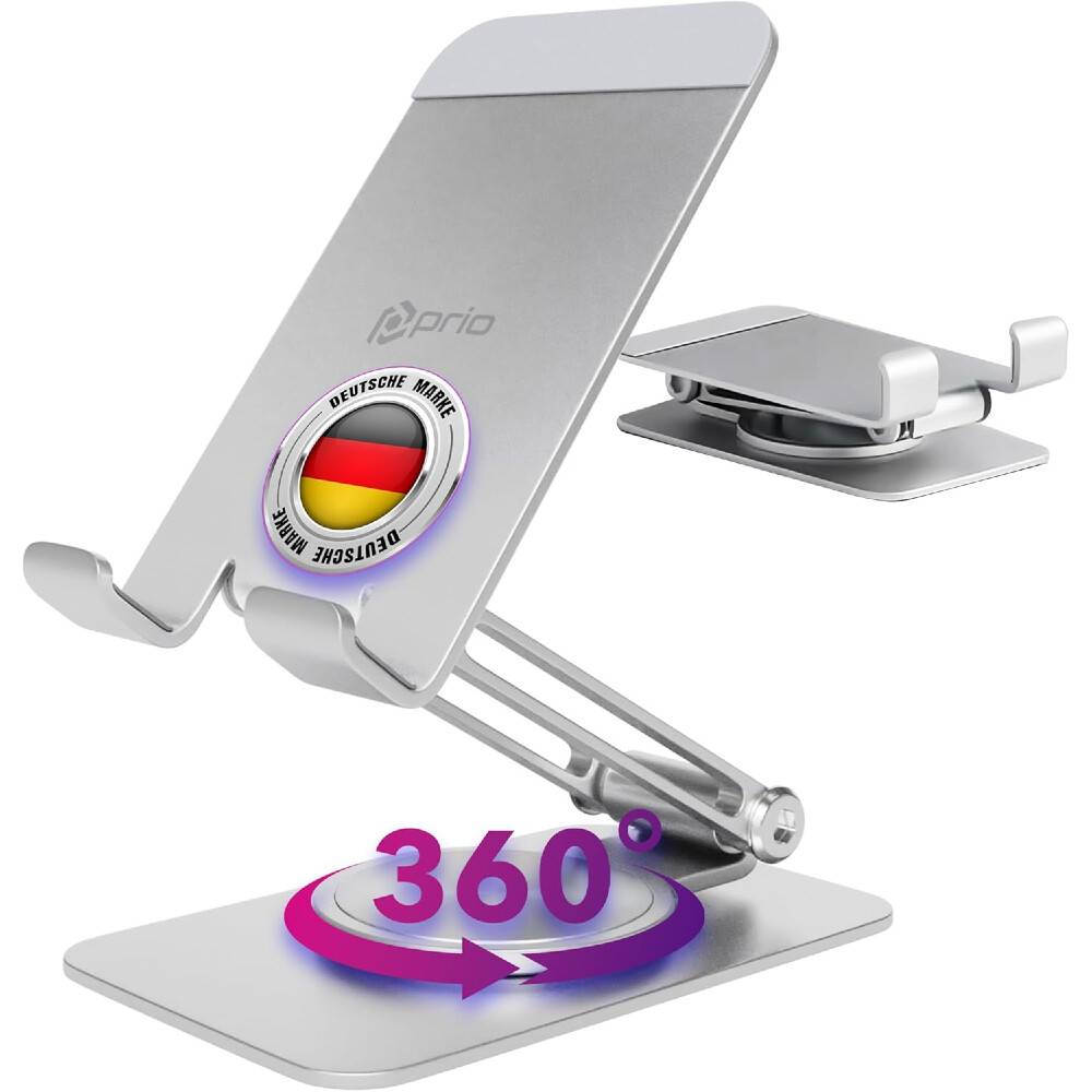 prio drehbarer Metall-Telefonständer / Handy Halterung 360 Silber