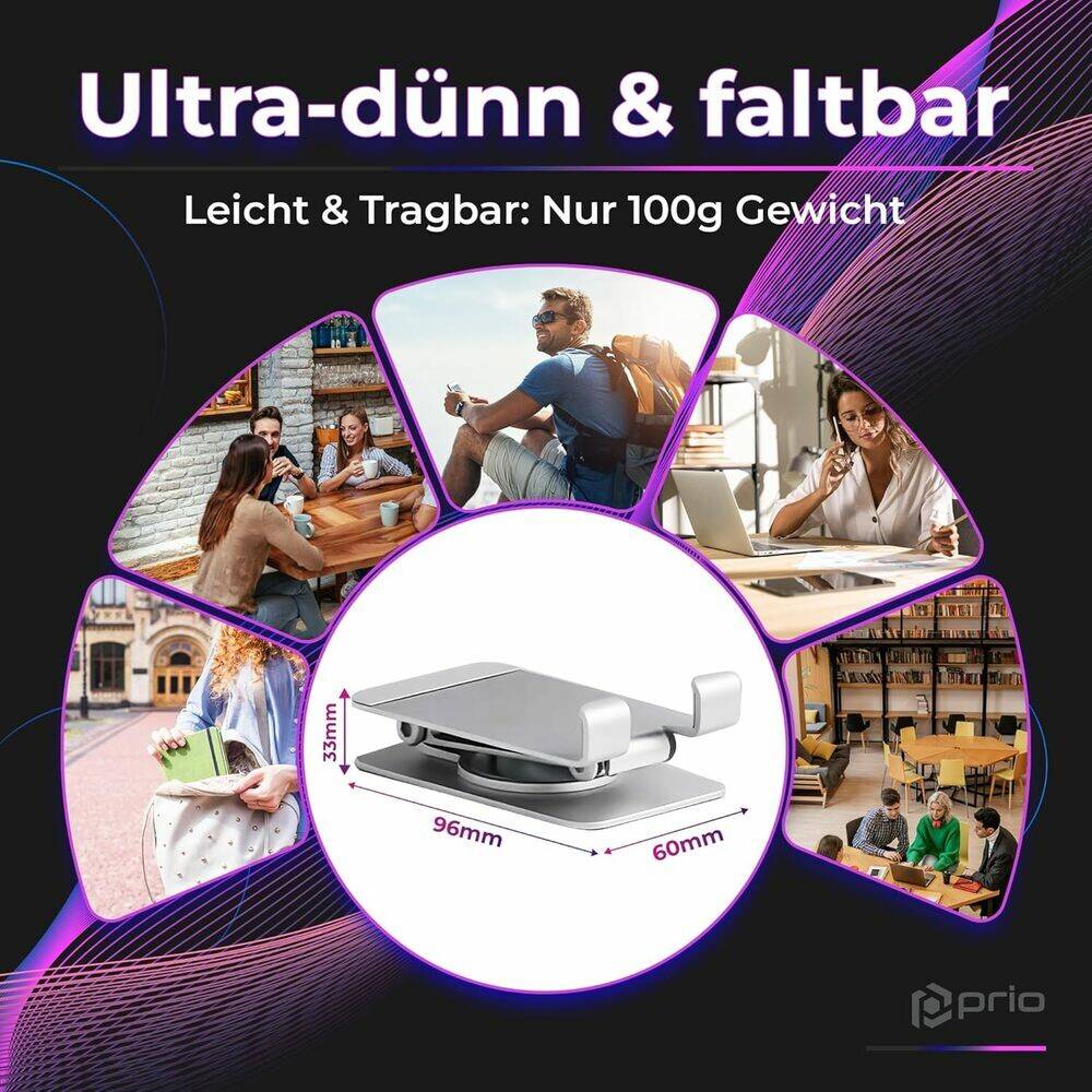 prio drehbarer Metall-Telefonständer / Handy Halterung 360 Silber