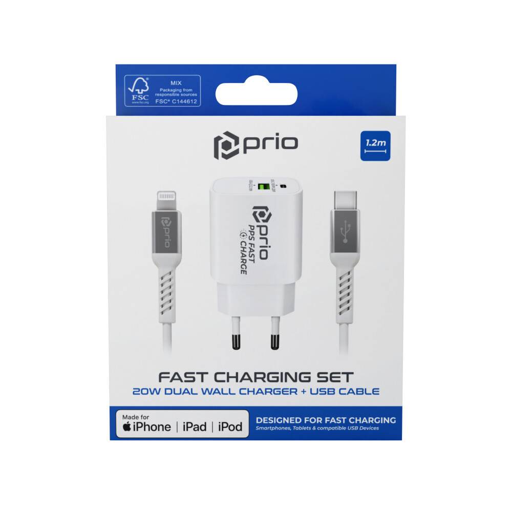 prio MFi Schnellladeset (20W Ladegerät + Lightning-Kabel) weiß