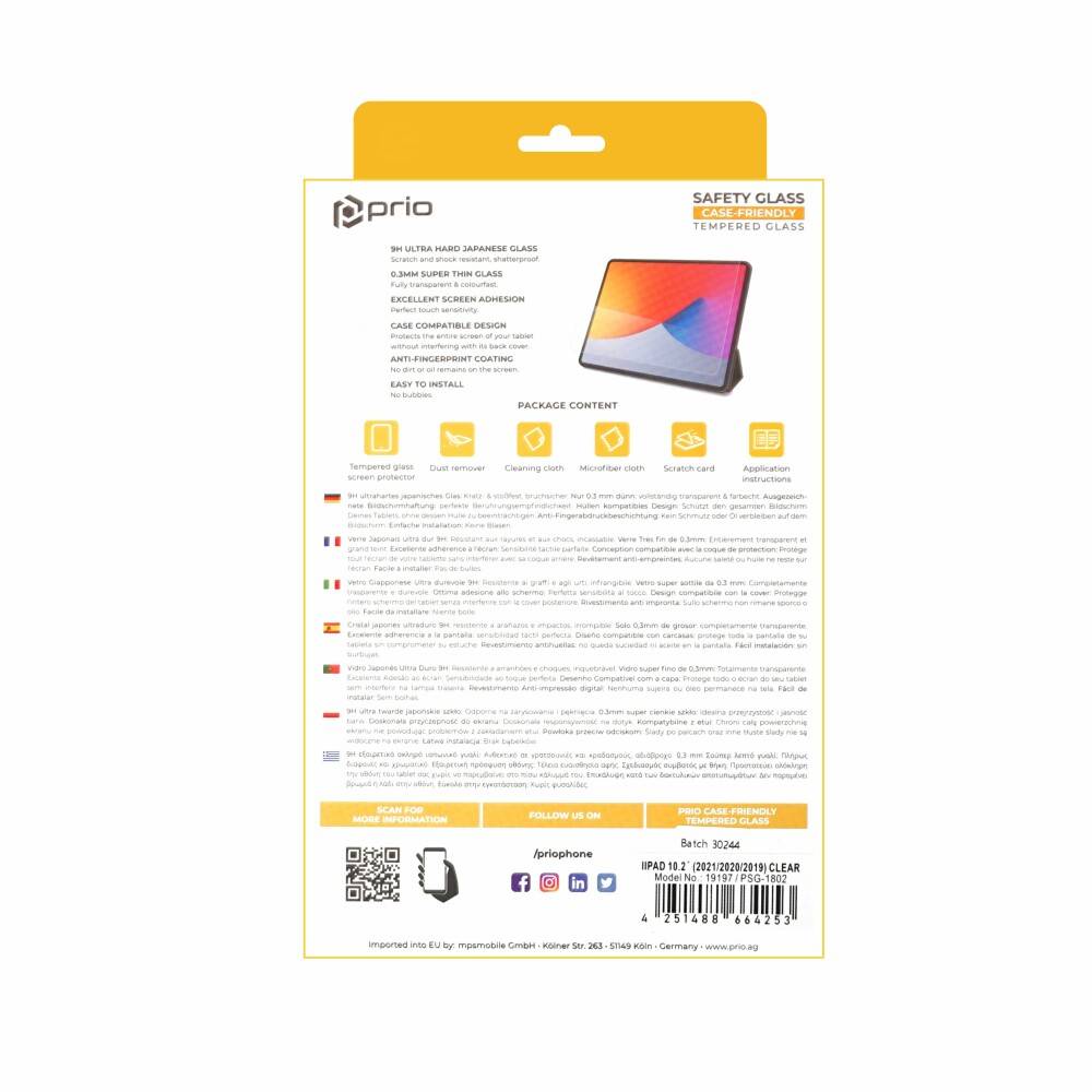 prio Displayschutzglas für iPad 10.2 (2021/2020/2019) transparent