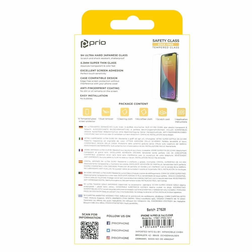 prio 10x Displayschutzglas für iPhone 14 Pro transparent