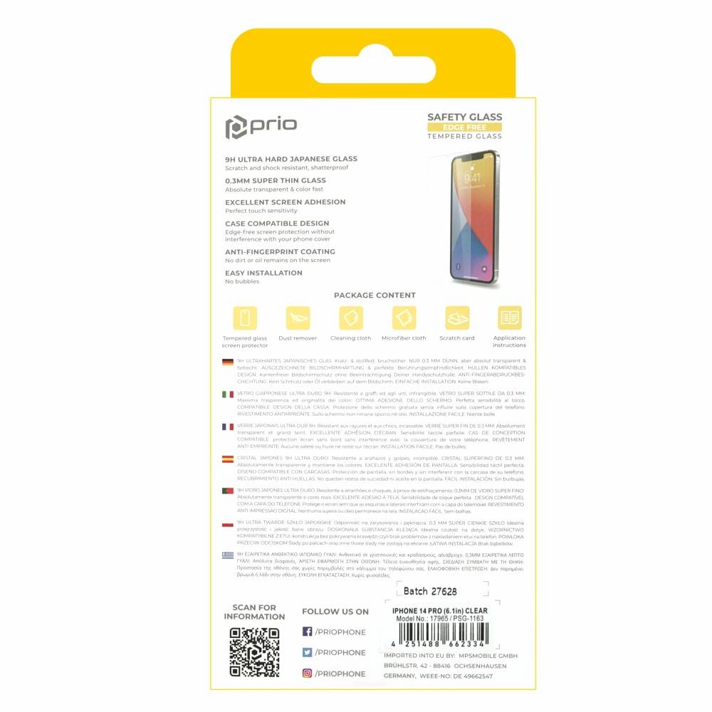 prio Displayschutzglas für iPhone 14 Pro transparent