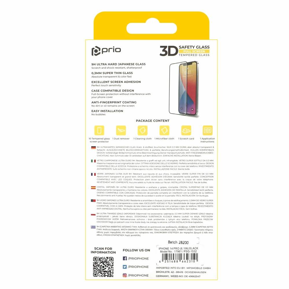 prio 10x 3D Displayschutzglas für iPhone 14 Pro schwarz