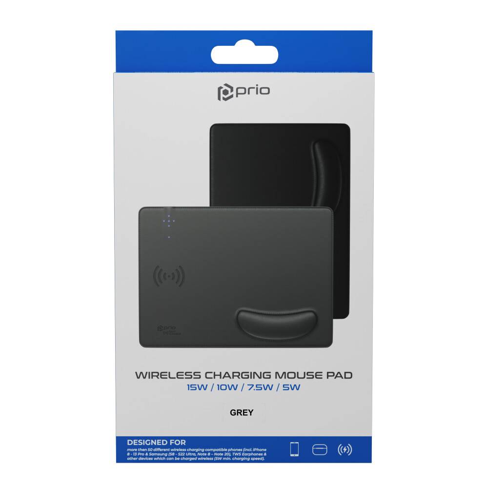 prio Schnelllade-Mauspad 15 W (USB C) grau