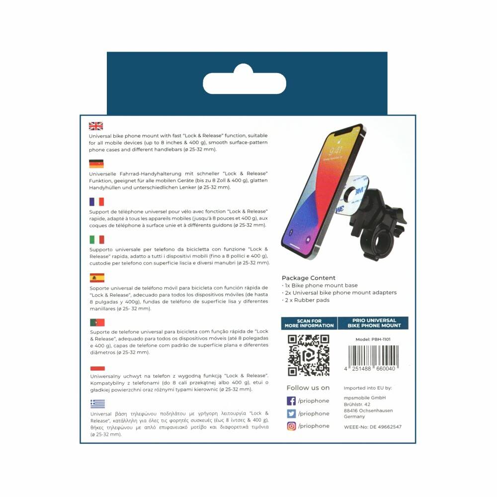 prio Fahrrad-Handyhalterung / Handyhalter mit schneller Lock & Release Funktion