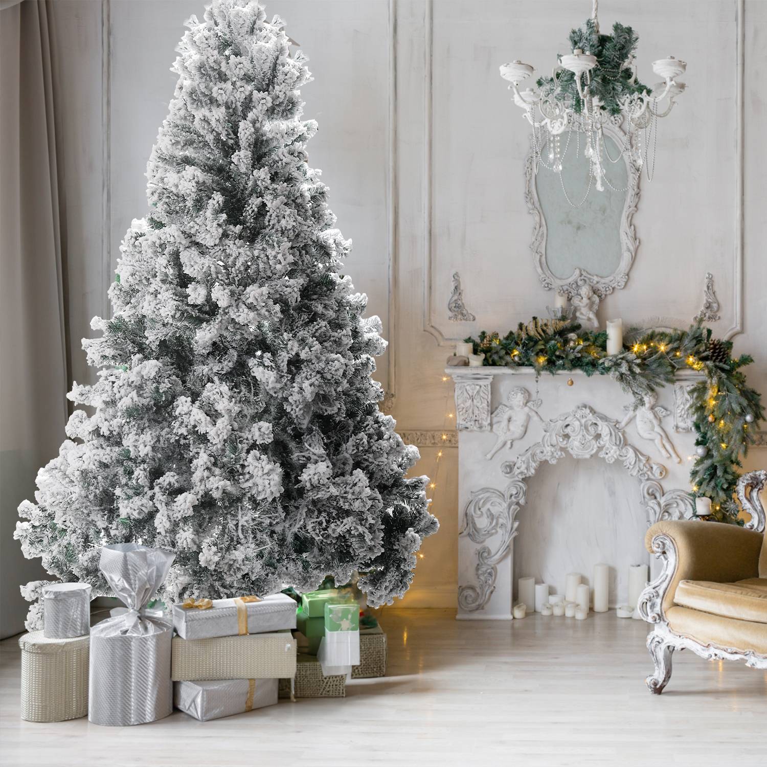 Weihnachtsbaum Beflockung Schneestaub Weihnachtsdekoration Kunstbaum 150cm mit Schneestaub