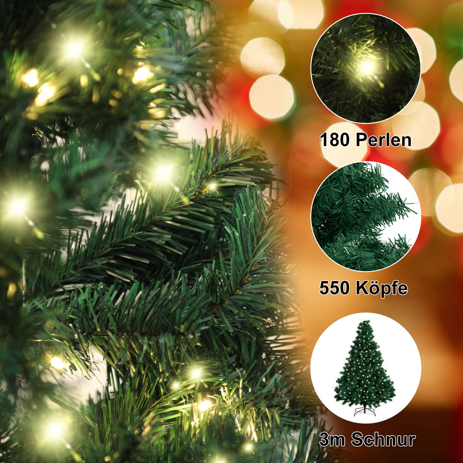 Weihnachtsbaum Beflockung Schneestaub Weihnachtsdekoration Kunstbaum 150cm mit warmweißen LED