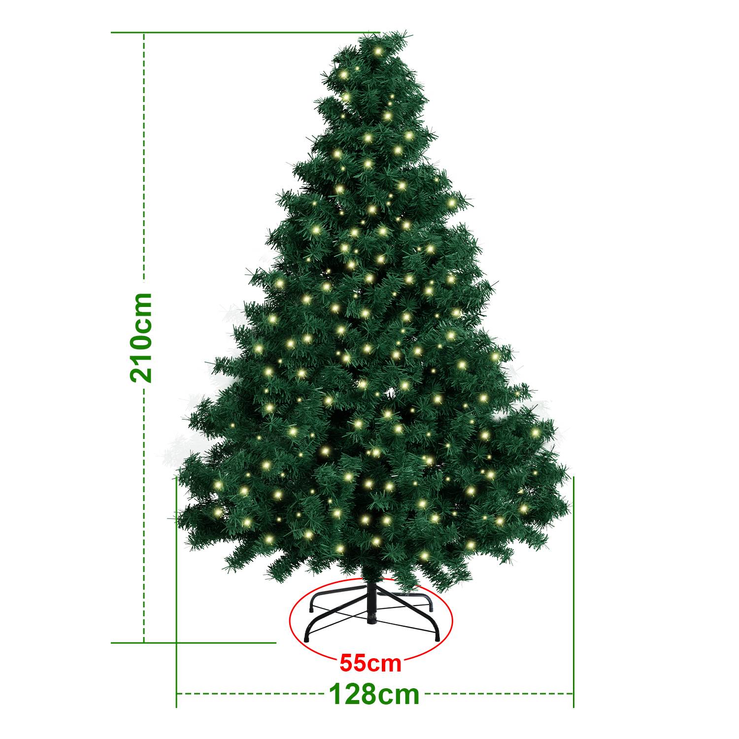Weihnachtsbaum Beflockung Schneestaub Weihnachtsdekoration Kunstbaum 210cm mit warmweißen LED