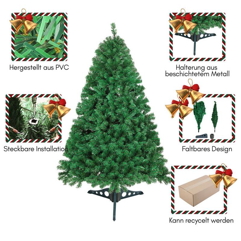 Künstlicher Weihnachtsbaum 120cm Tannenbaum Christbaum Kunstbaum Dekobaum mit Baumständer Weihnachtsdeko Grün PVC
