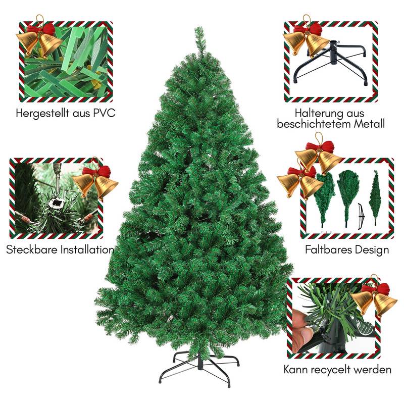 Künstlicher Weihnachtsbaum 150cm Tannenbaum Christbaum Kunstbaum Dekobaum mit Baumständer Weihnachtsdeko Grün PVC