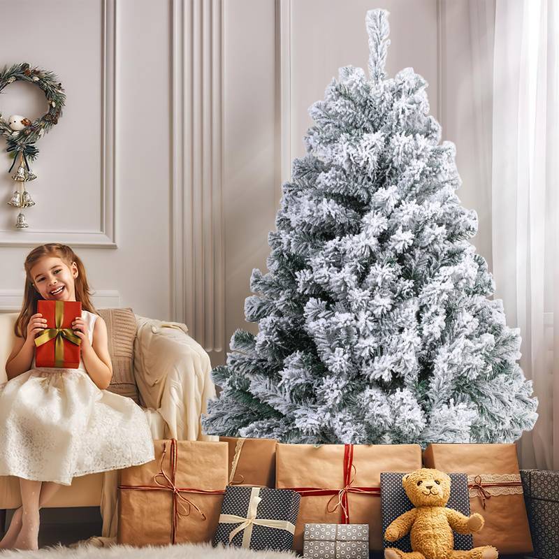 120cm Künstlicher Weihnachtsbaum mit Weiß Schneeflocken Tannenbaum für Weihnachten-Dekoration, (Ø ca. 80 cm) mit 340 Spitzen und Schnellaufbau Kla