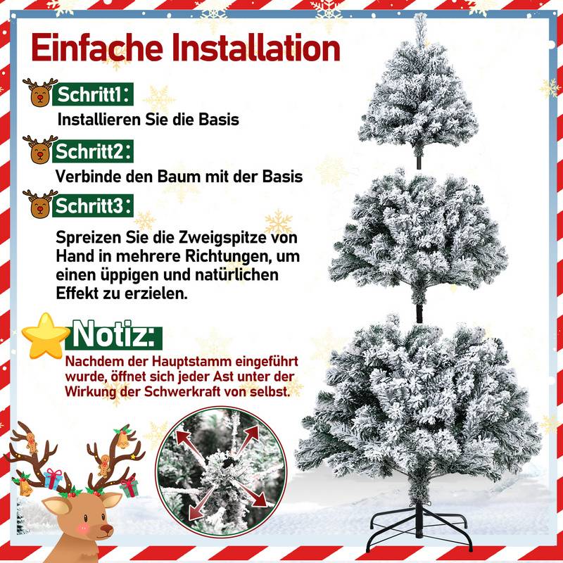 180cm Künstlicher Weihnachtsbaum Tannenbaum Weiß Schneeflocken für Weihnachten-Dekoration