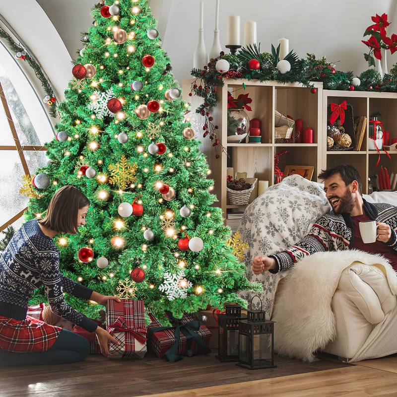 120cm Künstlicher Weihnachtsbaum mit Beleuchtung LED Tannenbaum für Weihnachten-Dekoration, aus PE und PVC,(Ø ca. 80 cm) mit 340 Spitzen