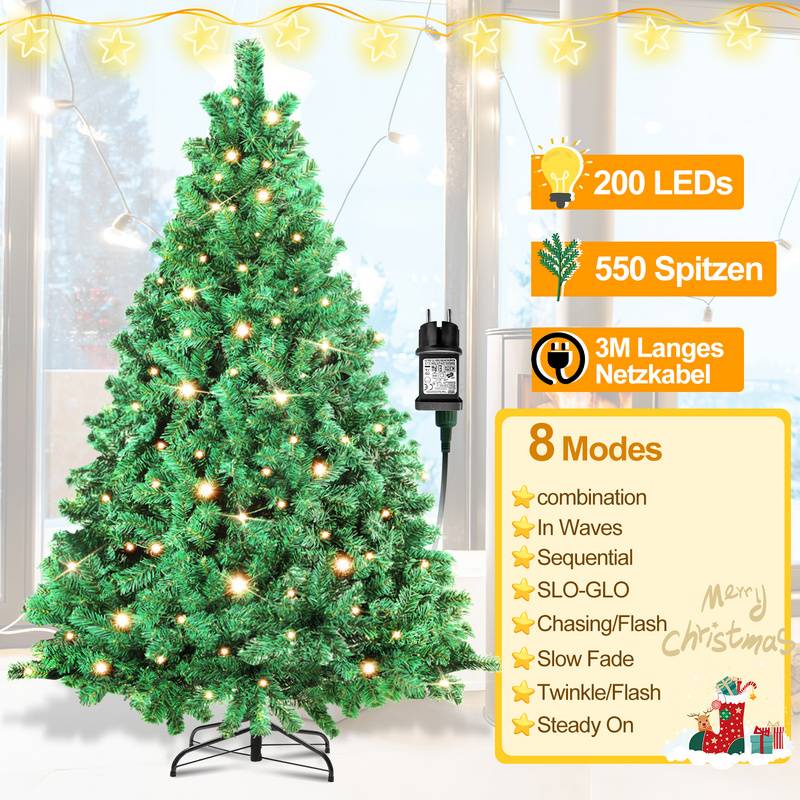 150cm Künstlicher Weihnachtsbaum mit Beleuchtung LED Tannenbaum für Weihnachten-Dekoration, aus PE und PVC,(Ø ca. 95 cm) mit 550 Spitzen