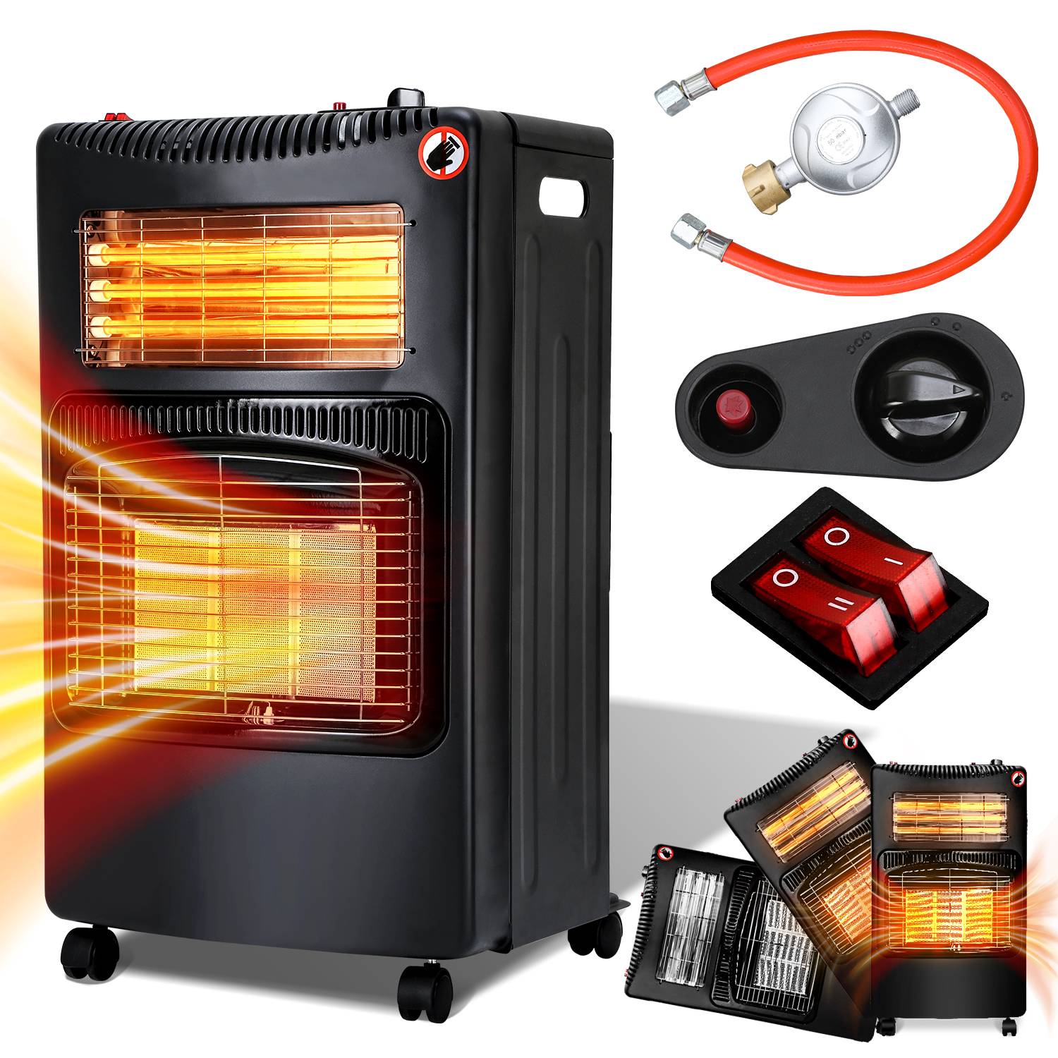 Keramik Gasheizung 4200 Watt mit 3 Heizstufen, Druckregler & Schlauch - Mobil, effizient & energiesparend - Gasheizer Gasheizofen Gasheizgerät He
