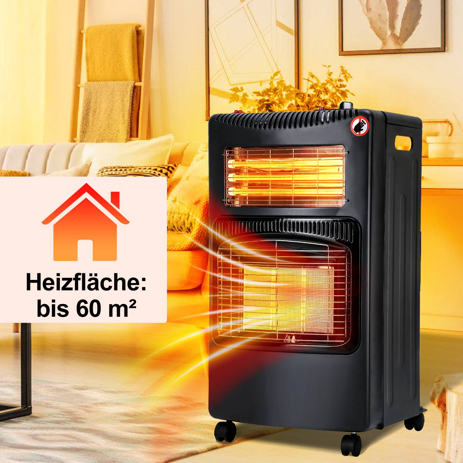 Gasheizung 4.2 KW Gasheizer inkl. Regler + Schlauch + Klammer | Gasofen Gasheizofen Keramik mit 3 Stufen | Infrarot Gasheizgerät Heizstrahler für Bu