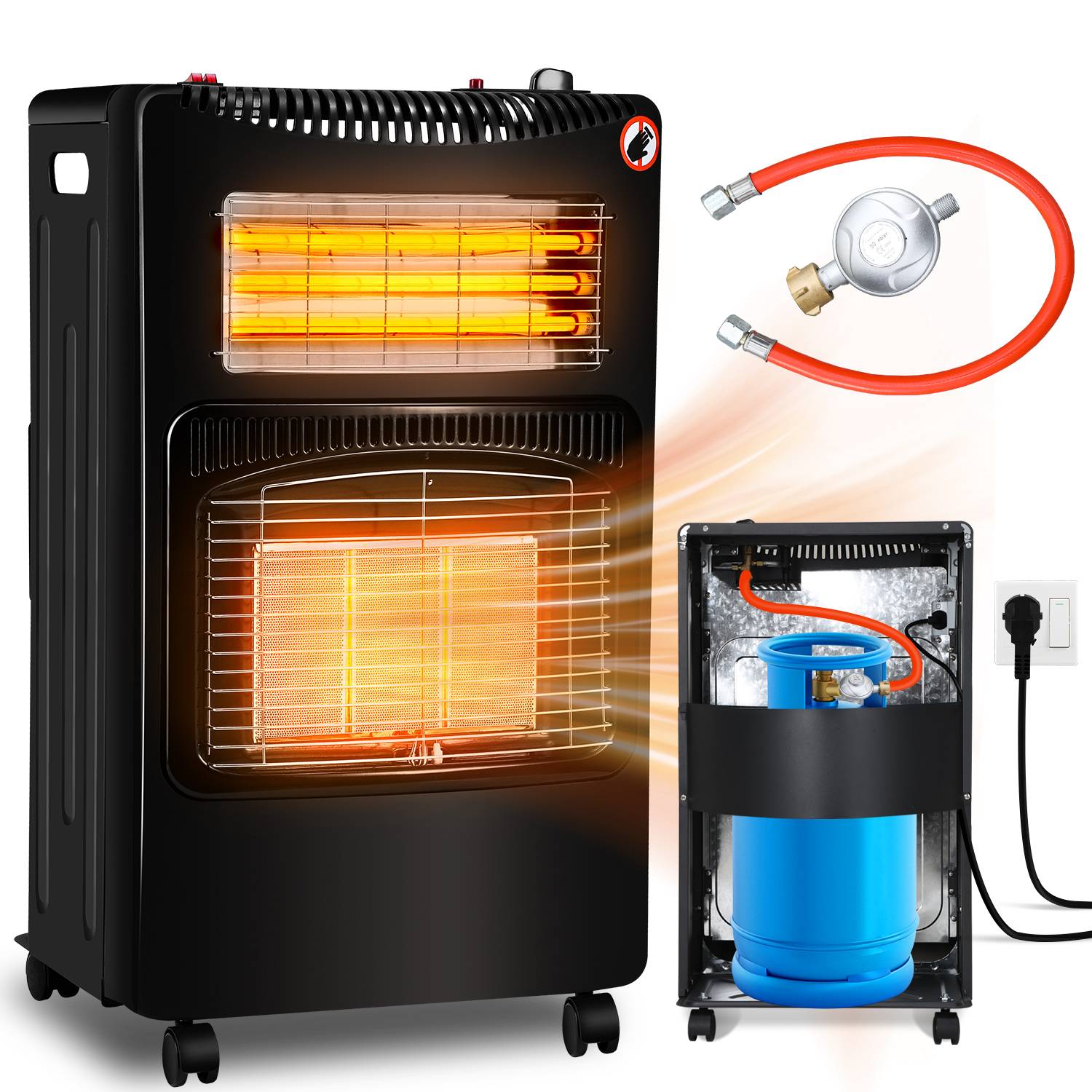 Gasheizung für Innenräume,Gasheizung 4200 Watt gasofen für innenräume inkl. Schlauch und Druckminderer,Infrarot Keramikbrenner,Heizstrahler,Butan-