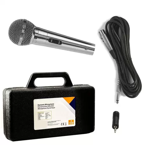Dynamisches Mikrofon silber Gesang & Bühne + Koffer + 5m Kabel XLR KLINKE Mic Set Micro Gesangs Mikro dynamisch Dynamisches Mikrofon silber Gesang & Bühne + Koffer + 5m Kabel XLR KLINKE Mic Set Micro Gesangs Mikro dynamisch
