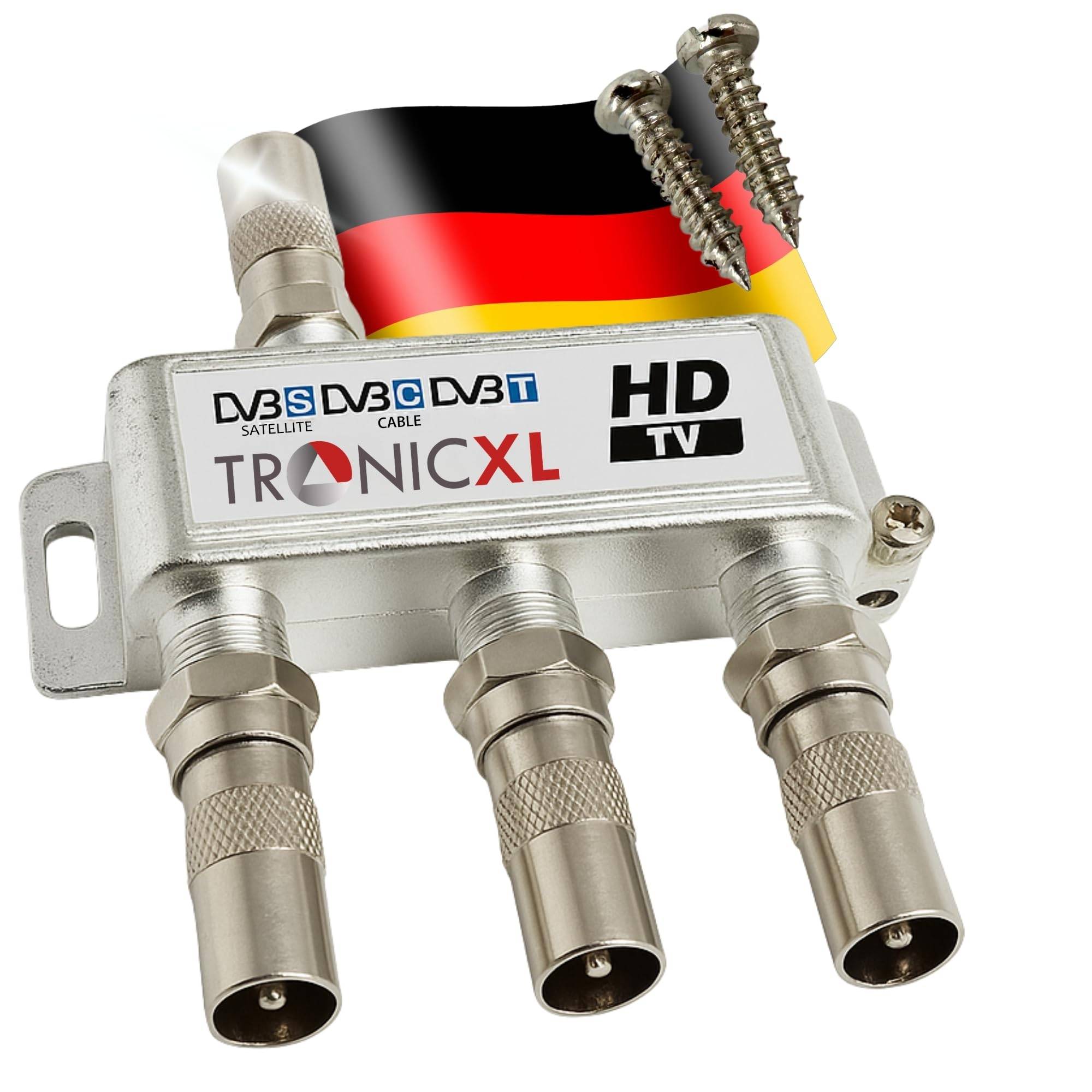 TronicXL 3fach BK Verteiler Set Premium TV Kabel Antennenverteiler Kabelfernsehen DVBC zb für Vodafone Splitter