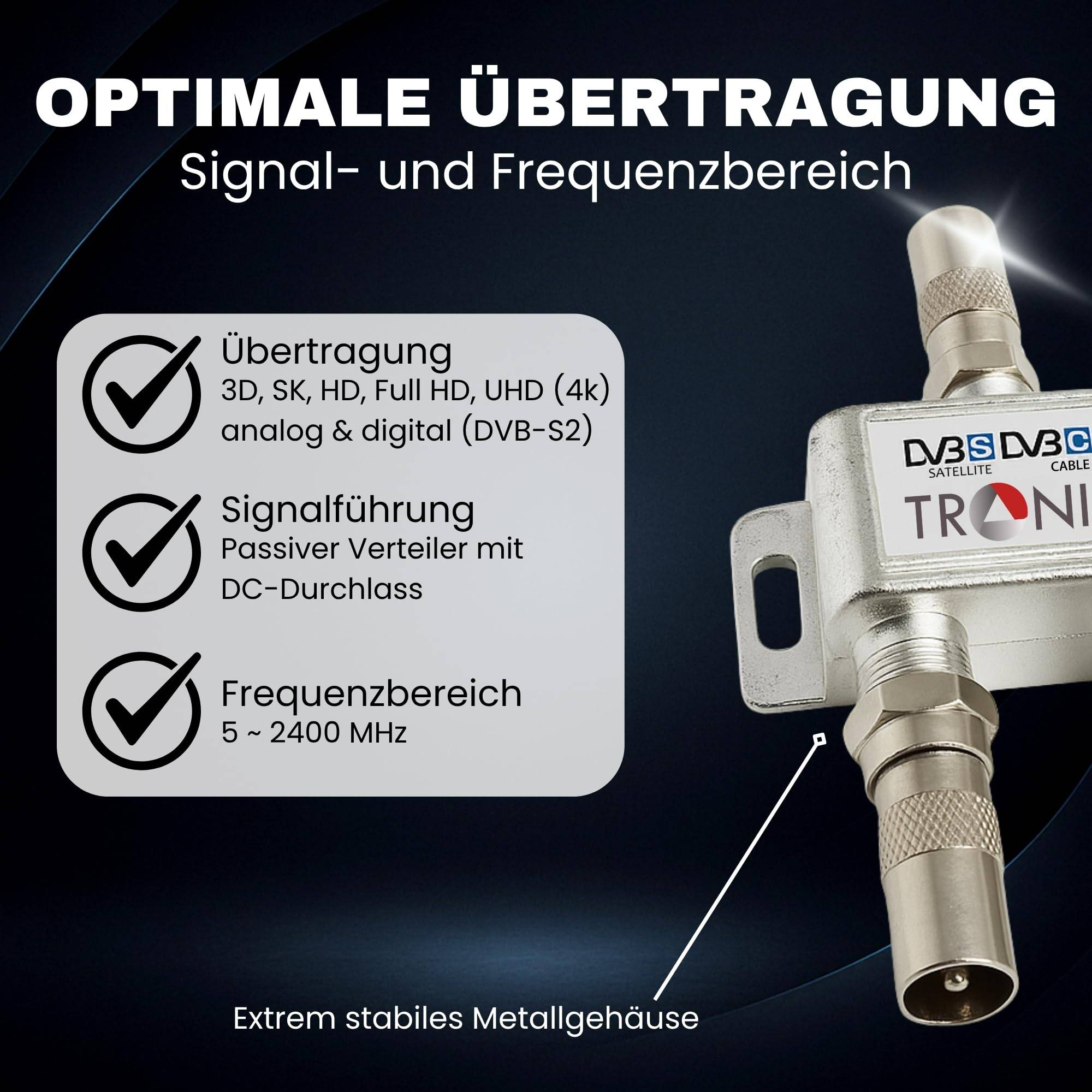 TronicXL 3fach BK Verteiler Set Premium TV Kabel Antennenverteiler Kabelfernsehen DVBC zb für Vodafone Splitter