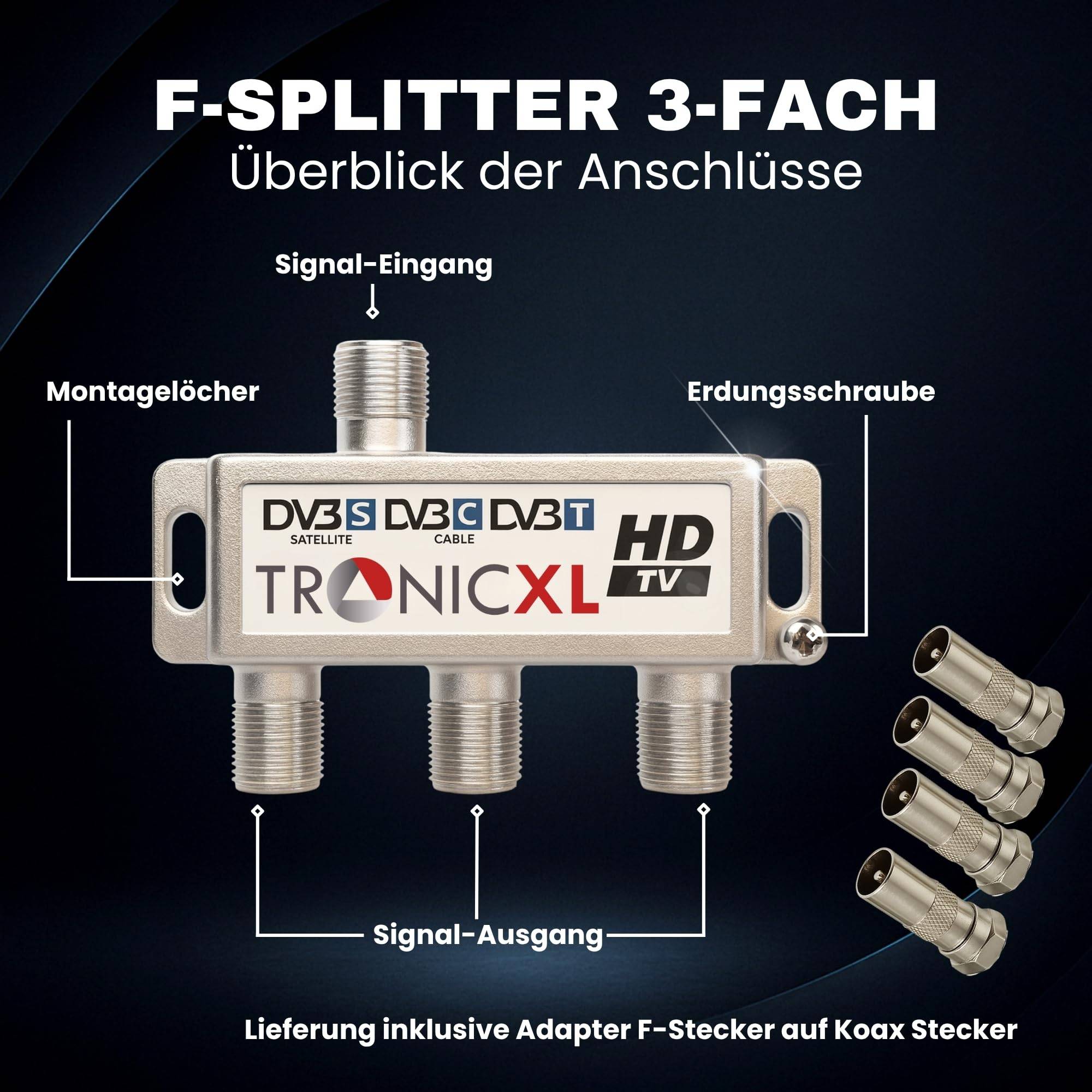 TronicXL 3fach BK Verteiler Set Premium TV Kabel Antennenverteiler Kabelfernsehen DVBC zb für Vodafone Splitter