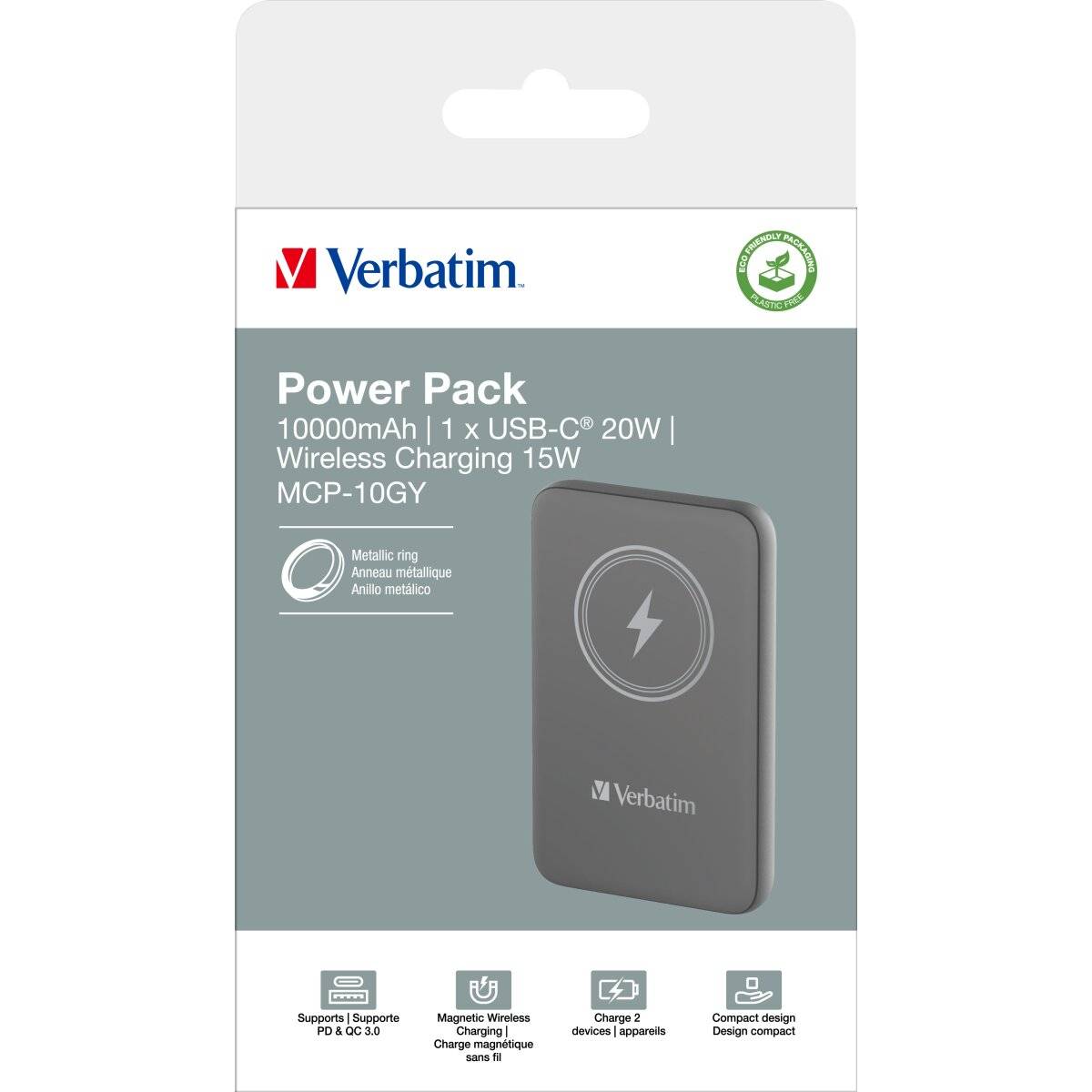 Verbatim Powerbank Magnetic Akku Ladegerät 10.000mAh Grau