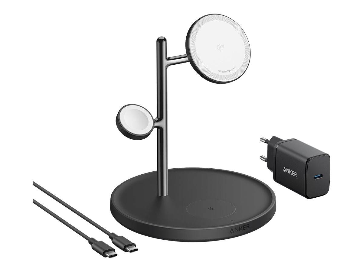 ANKER INNOVATIONS - Anker MagGo - Induktive Ladematte - 3-in-1 + AC-Netzteil - 25 Watt - 3 Ausgabeanschlussstellen (kabe