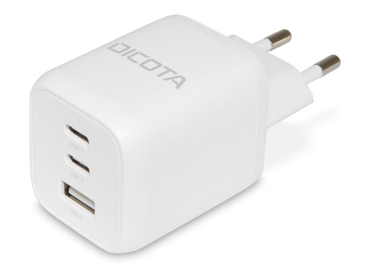 DICOTA - Netzteil - kompakt, GaN - 65 Watt - 5 A - PD 3.0 - 3 Ausgabeanschlussstellen (2 x USB-C, USB)