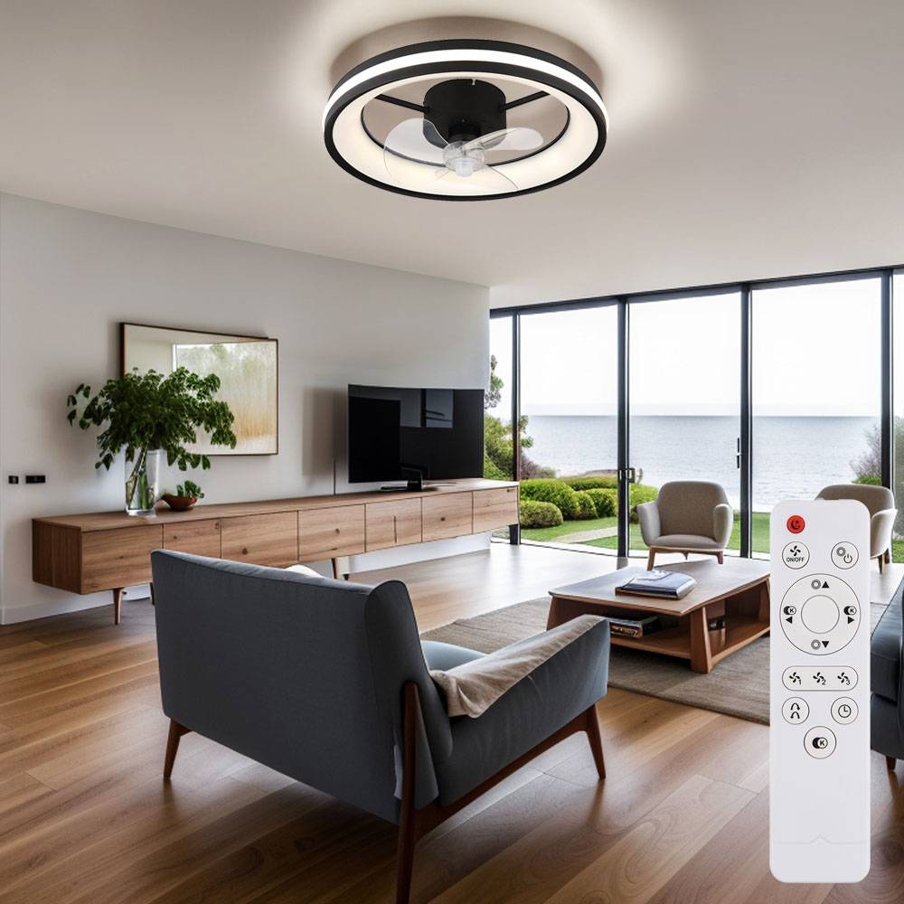 Deckenventilator Deckenlampe Wohnzimmerleuchte Schlafzimmerlampe Esszimmerleuchte, Metall Kunststoff schwarz, dimmbar Fernbedienung